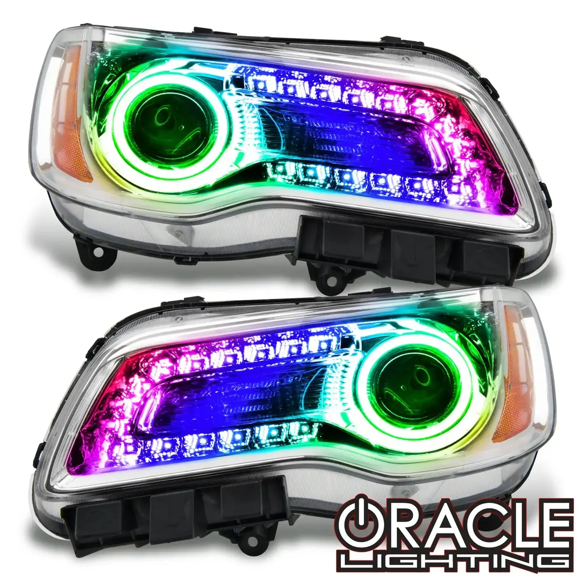 2011-2014 Chrysler 300C Non Hid Pre-Assembled Headlights - Chrome Housing - Colorshift Drl 1