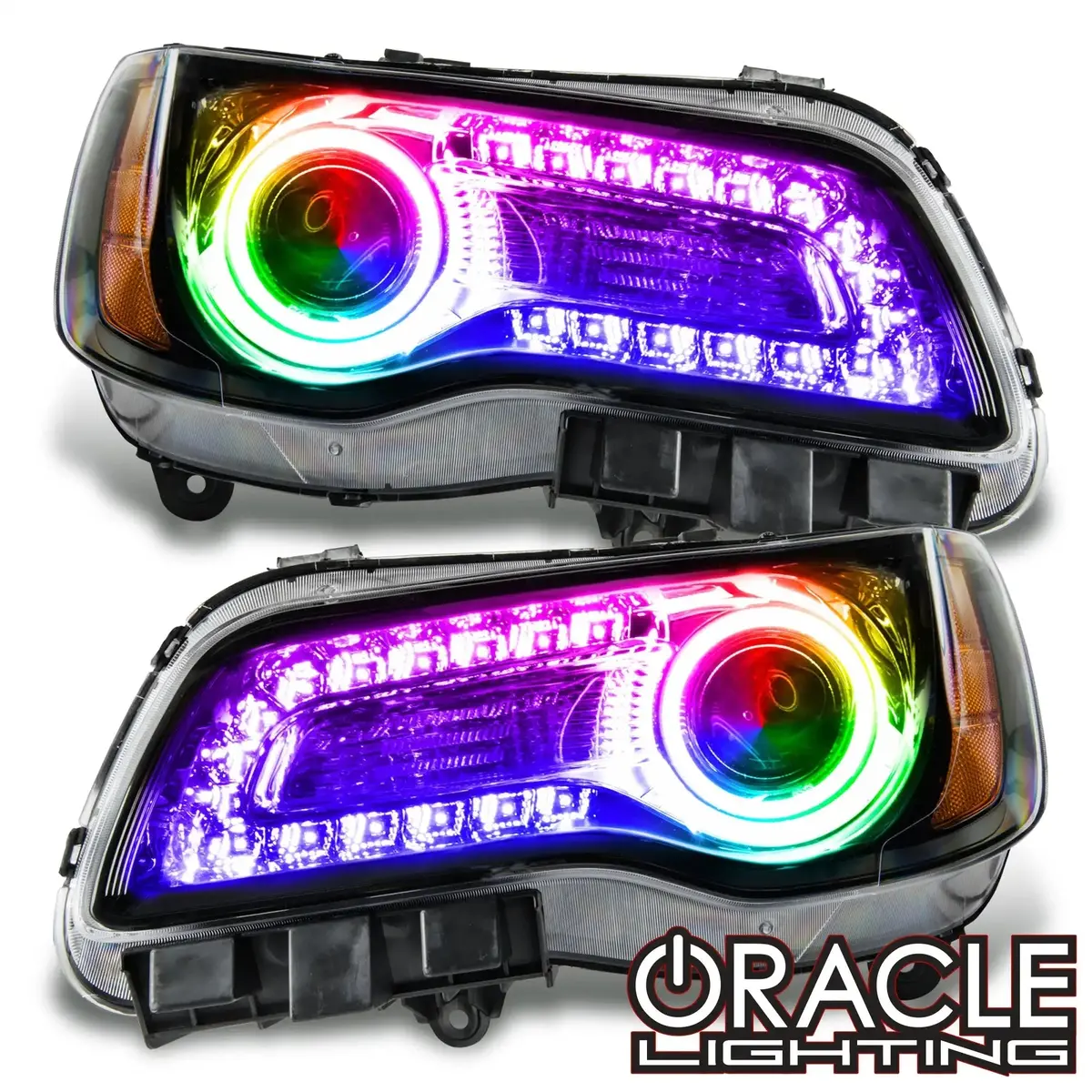 Oracle Lighting 2011-2014 Chrysler 300C Non Hid Pre-Assembled Headlights - Black Housing - Colorshift Drl 1