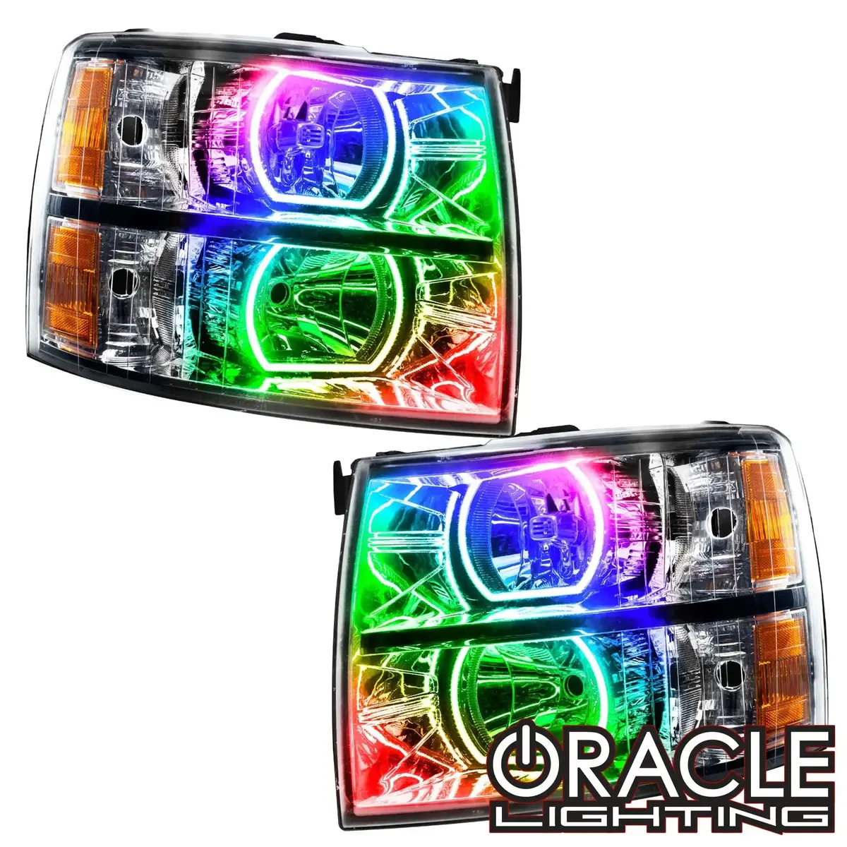 Oracle Lighting 2007-2013 Chevrolet Silverado Pre-Assembled Led Square Style Halo Headlights - (Chrome Housing) 1