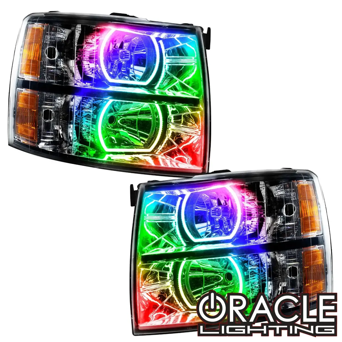 Oracle Lighting 2007-2013 Chevrolet Silverado Pre-Assembled Led Square Style Halo Headlights - (Black Housing) 1