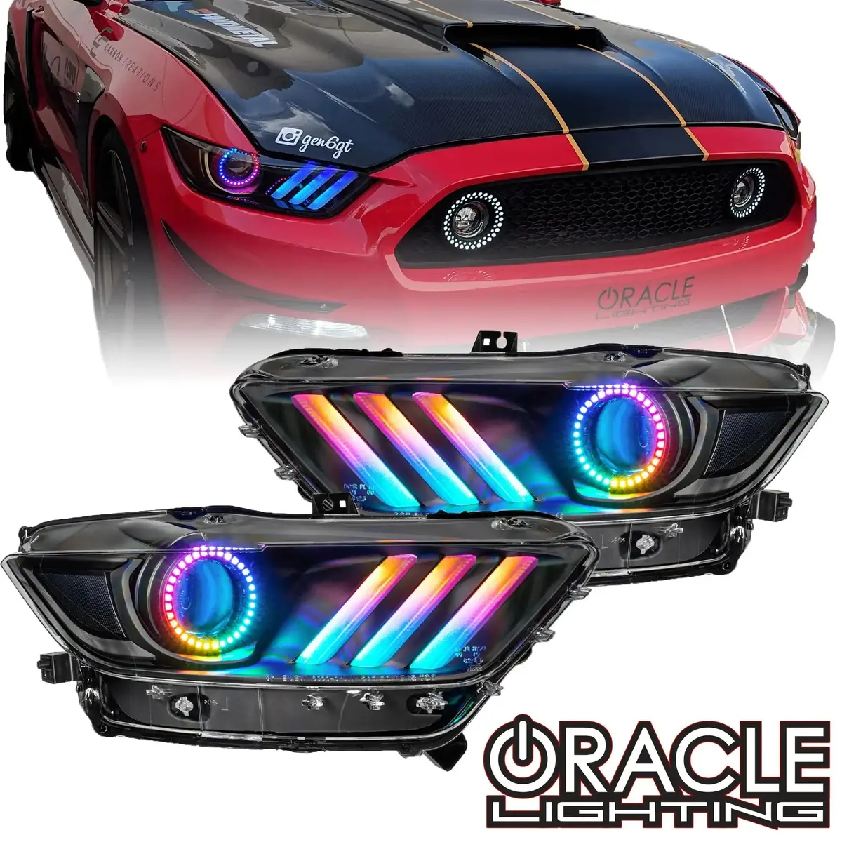 2015-2017 Ford Mustang Pre-Assembled Headlights -Dynamic Colorshift Rgb+A -Black Edition 1