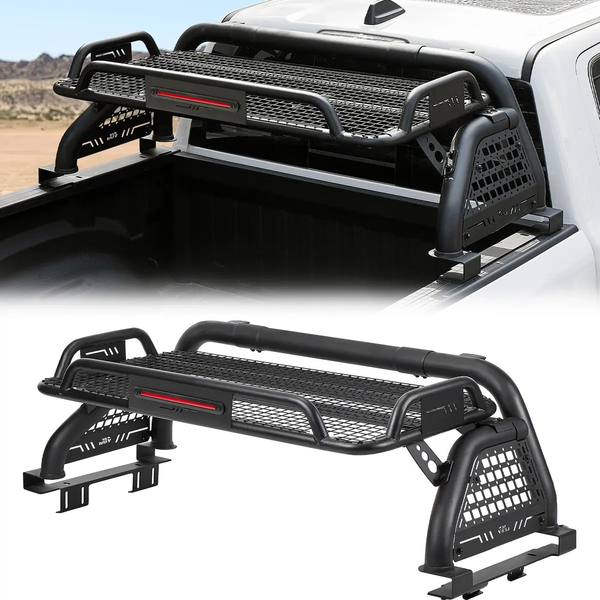 Full-Size Truck Roll Bar With Cargo Basket & Brake Light – Chase Rack 1