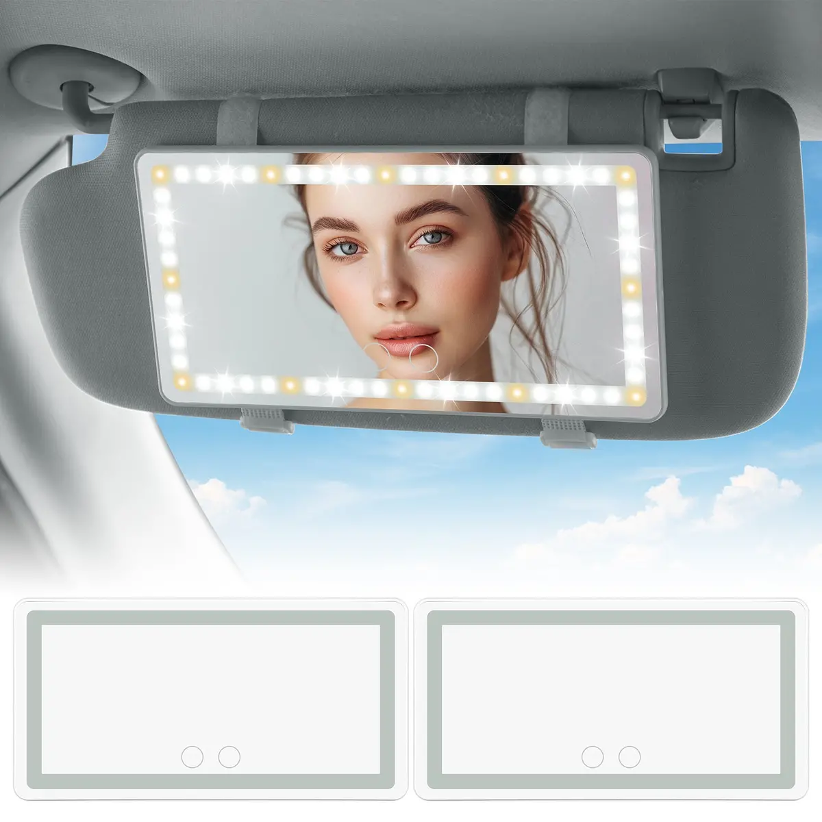 Car Sun Visor Vanity Mirror, Car Vanity Mirror With Lights, Makeup Mirror With 3 Light Modes & 60 Leds, Rechargeable Car Mirror Dimmable Touch Control Travel Makeup Mirror For Car Truck Suv 1