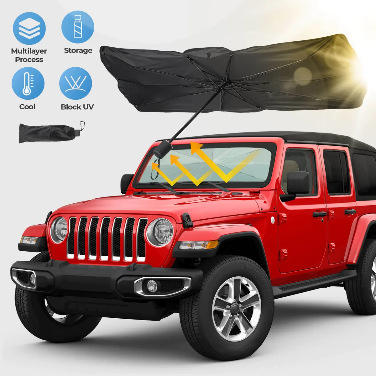 Custom-Fit Windshield Sun Shade For Wrangler Jl/Jlu 2018–2026 & Gladiator Jt 1