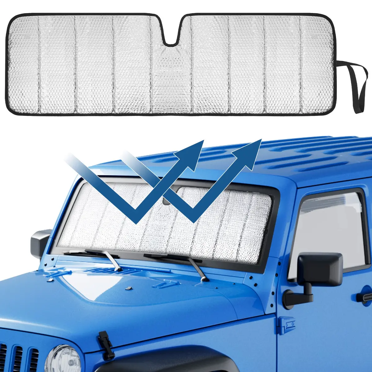 Upgraded Foldable Windshield Sun Shade For Wrangler Tj/Jk/Jku 1997–2018 1