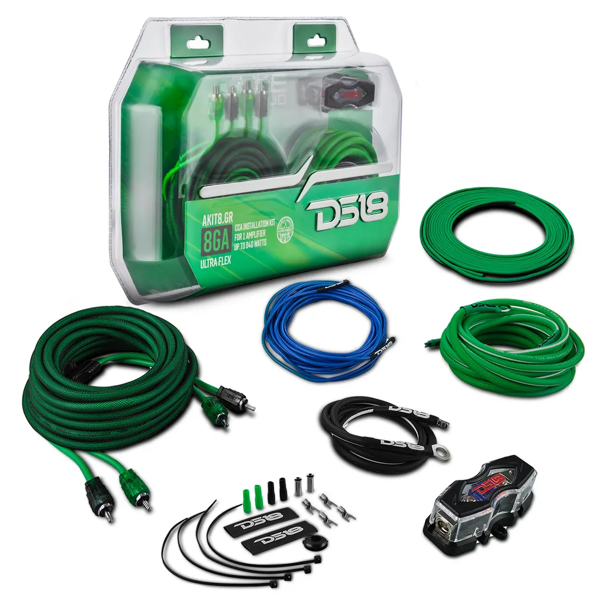 8-Ga Amplifier Installation Wiring Kit - Green 1