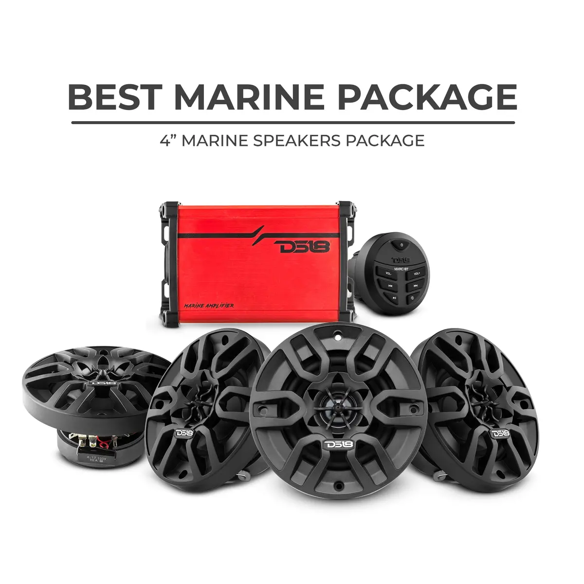 Best Marine Audio Package - 4 X 4" Speakers With Head Unit & 4 Channel Amplifier 1