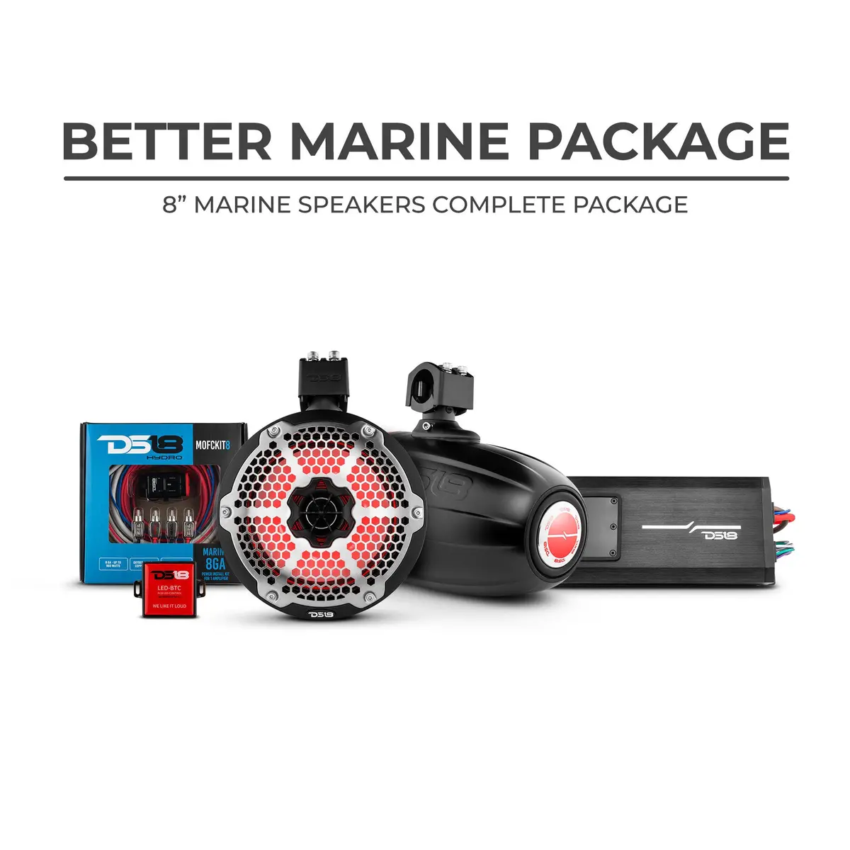 Ds18 Better Marine Stereo Package 2 X 8” Speaker Tower | 1 X 2 Ch Amplifier | 1 X Mofckit8 And 1 X Led-Btc 1