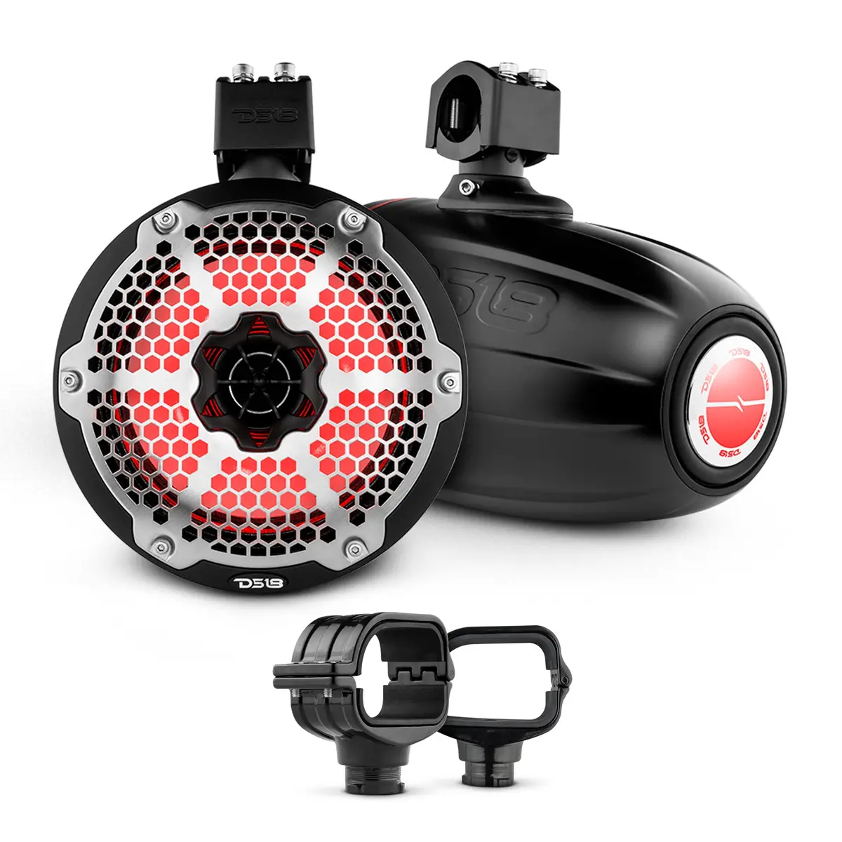 Bronco 6Th Gen Roll Bar Audio Bundle – 8" Marine Tower Speakers With Rgb Led Lights And Oem Roll Bar Mounting Clamps 1