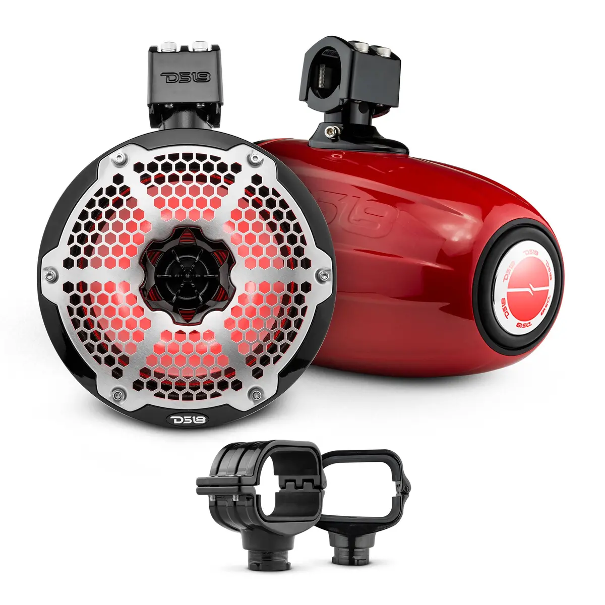 Bronco 6Th Gen Roll Bar Audio Bundle – 8" Marine Tower Speakers With Rgb Led Lights And Oem Roll Bar Mounting Clamps 1