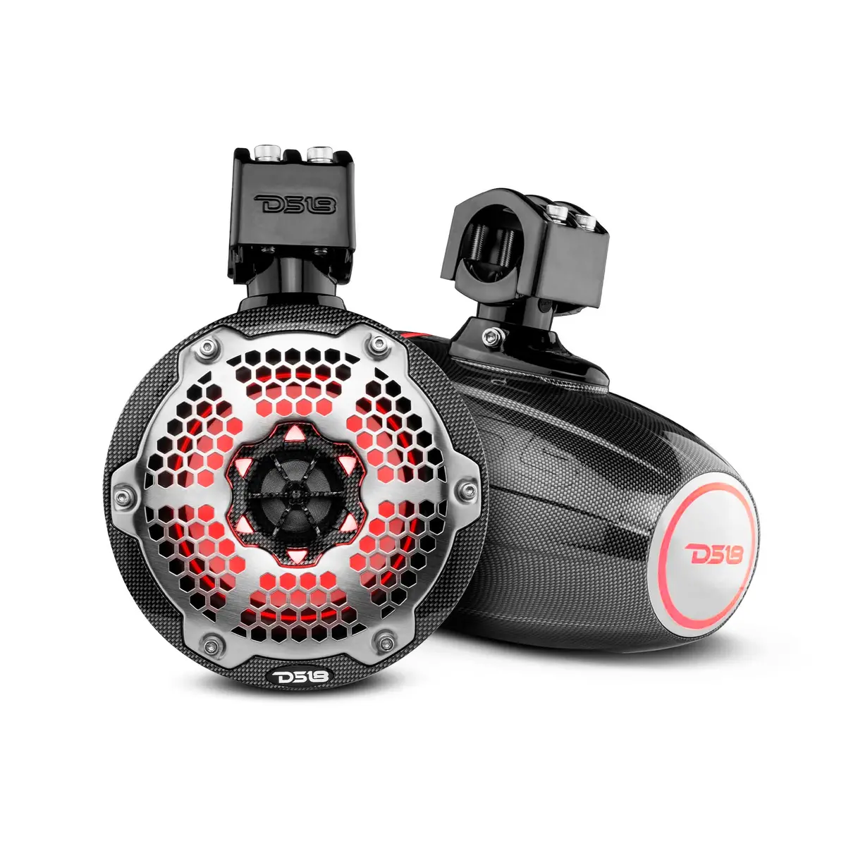 Nxl 6.5" Marine And Powersports Towers Led Rgb Lights 100 Watts Rms - Black Carbon Fiber 1