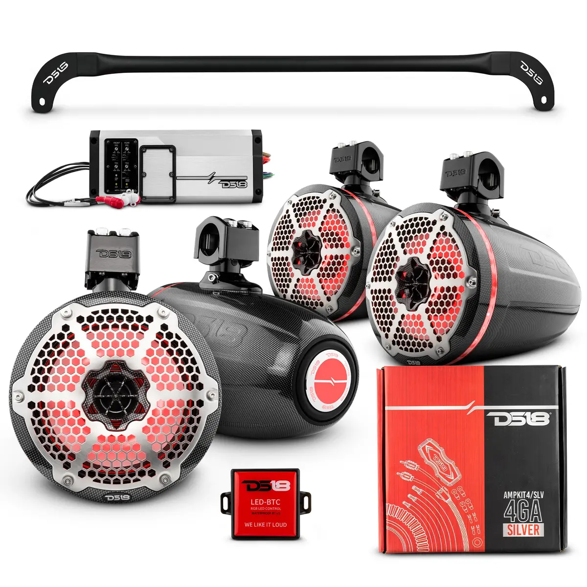 Jl-Tubesoft 4X 8" Marine Towers Speakers With Rgb Led Lights, 4-Channel Marine Amplifier And Ampkit For Jlu Soft Top 1