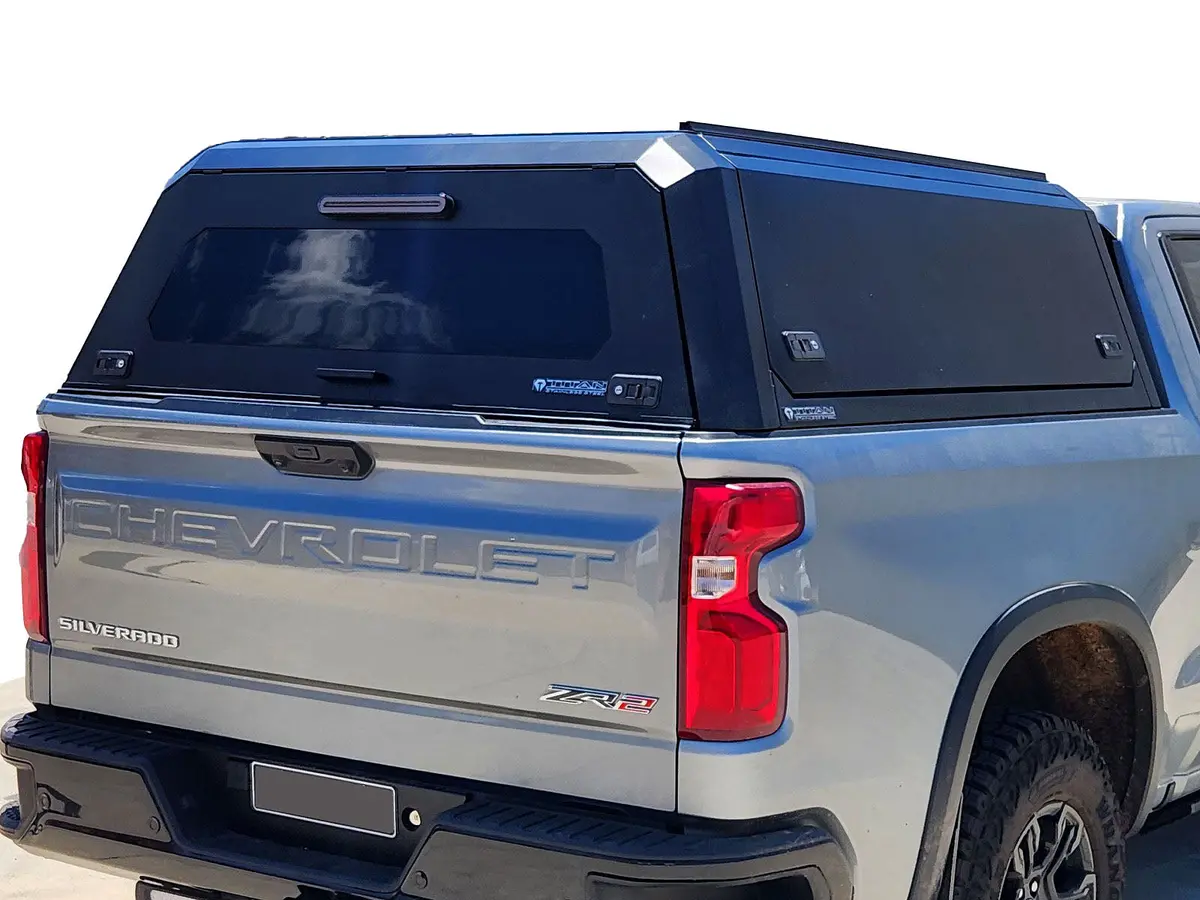 Chev Silverado 1500 5Ft 2020+ Black Titan Hybrid Canopy - Stainless Steel Alloy Modular 1