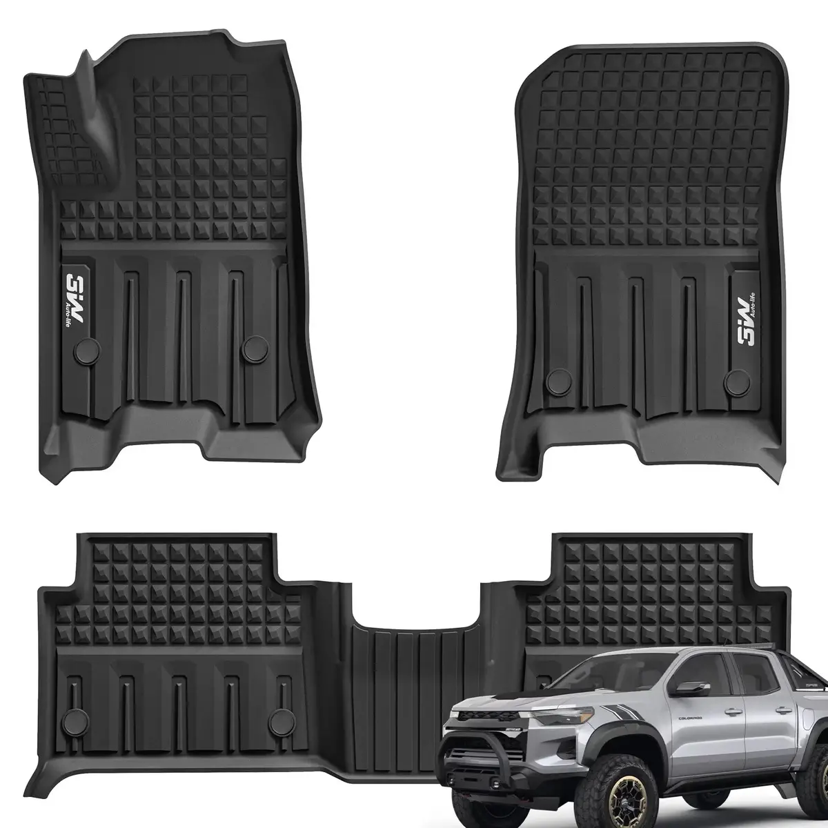 3W Custom Floor Mats For Chevrolet Chevy Colorado/Gmc Canyon Crew Cab 2023-2026 Thorex™ All-Weather Protection 1