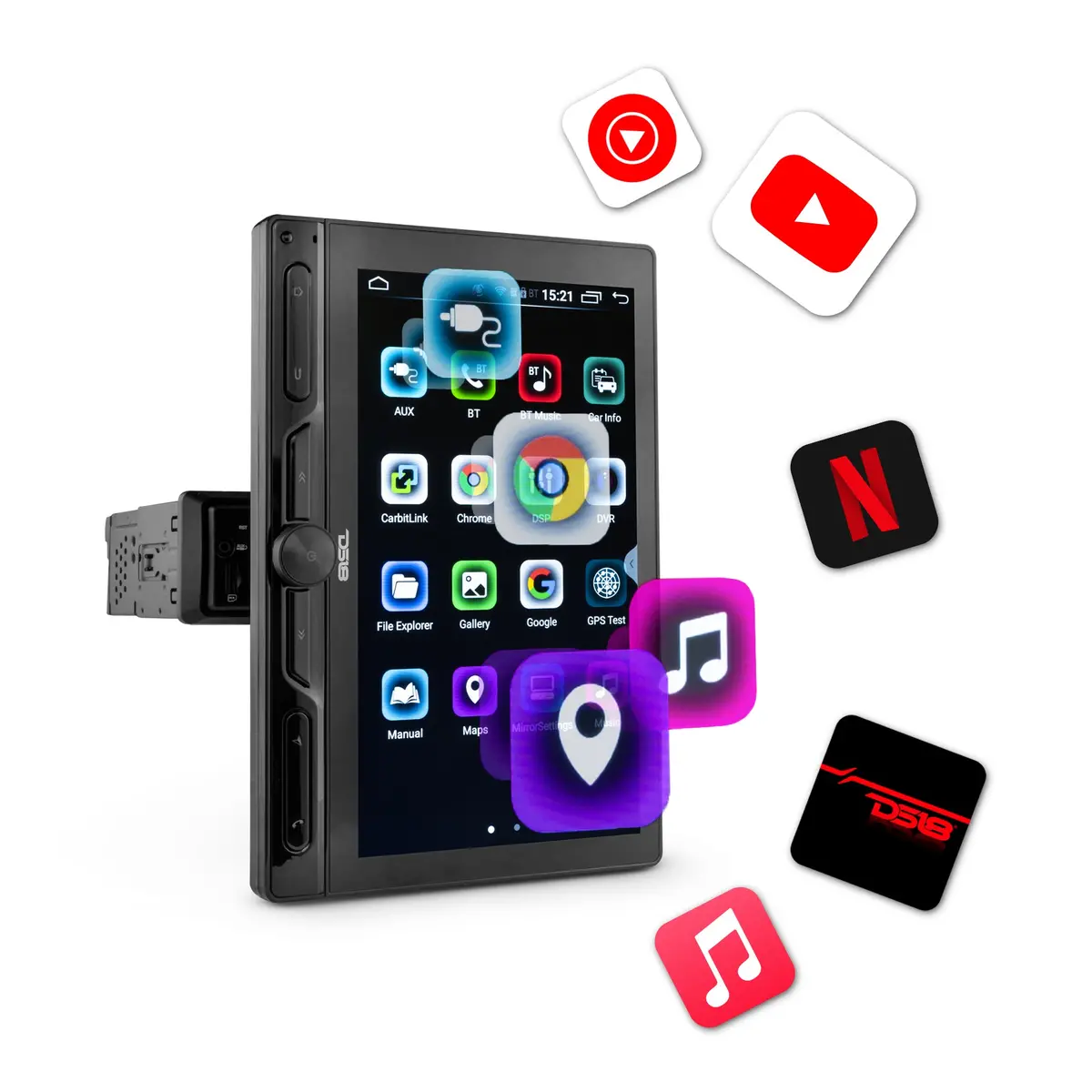 10.5" Floating Rotating Swivel Modular Touchscreen Mechless Single-Din Headunit With Bluetooth, Mirror Link, Usb, Gps And Android 10 (4X64gb) 1