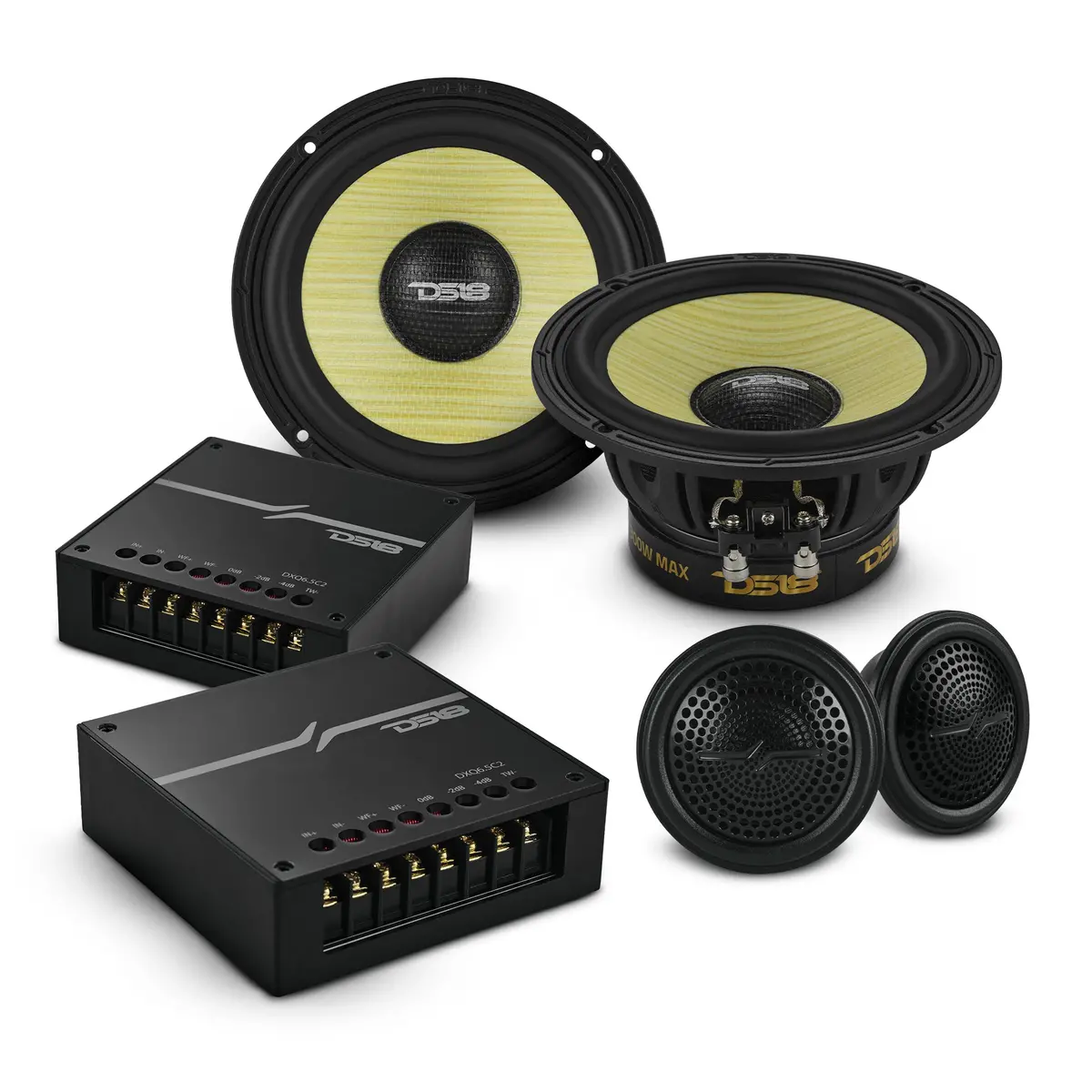 Dxq 6.5" 2-Way Component Speaker Set With Yellow Straw + Composite Foam Cone | 150W Rms 4-Ohm 1
