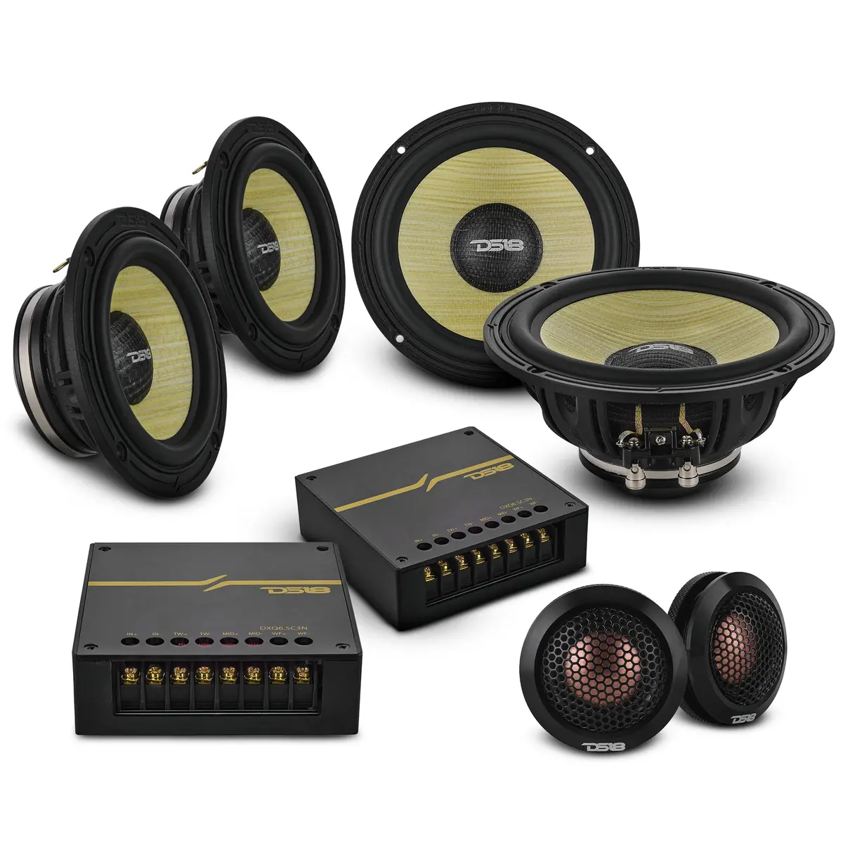Dxq 6.5" 3-Way Component Speaker Set With Neodymium Magnet And Yellow Straw + Composite Foam Cone | | 180W Rms 4-Ohm 1