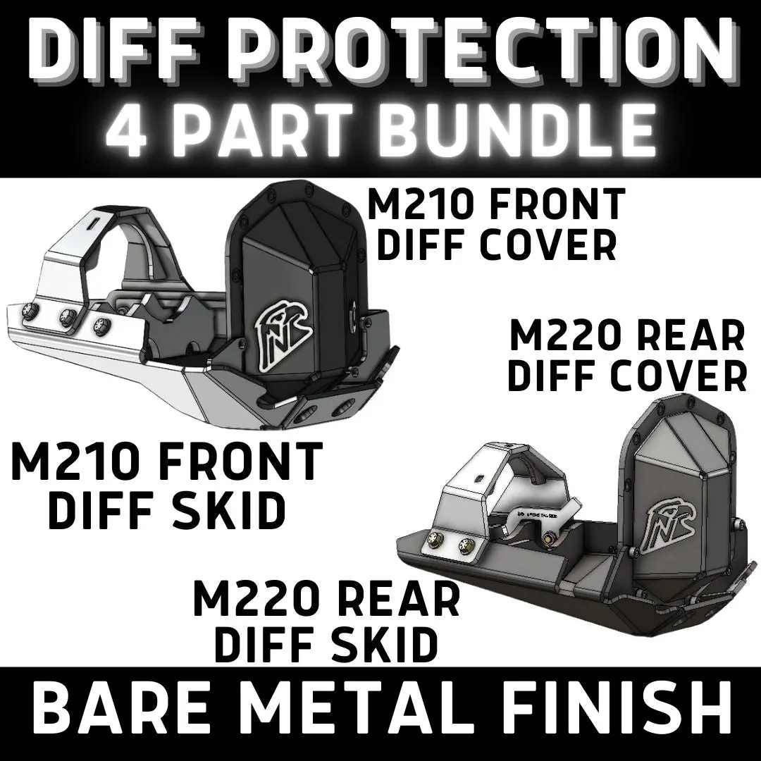 Diff Protection Bundle: M210/M220 Diff Covers & Pinion Guards (Jl/Jt - Bare Metal Finish) 1