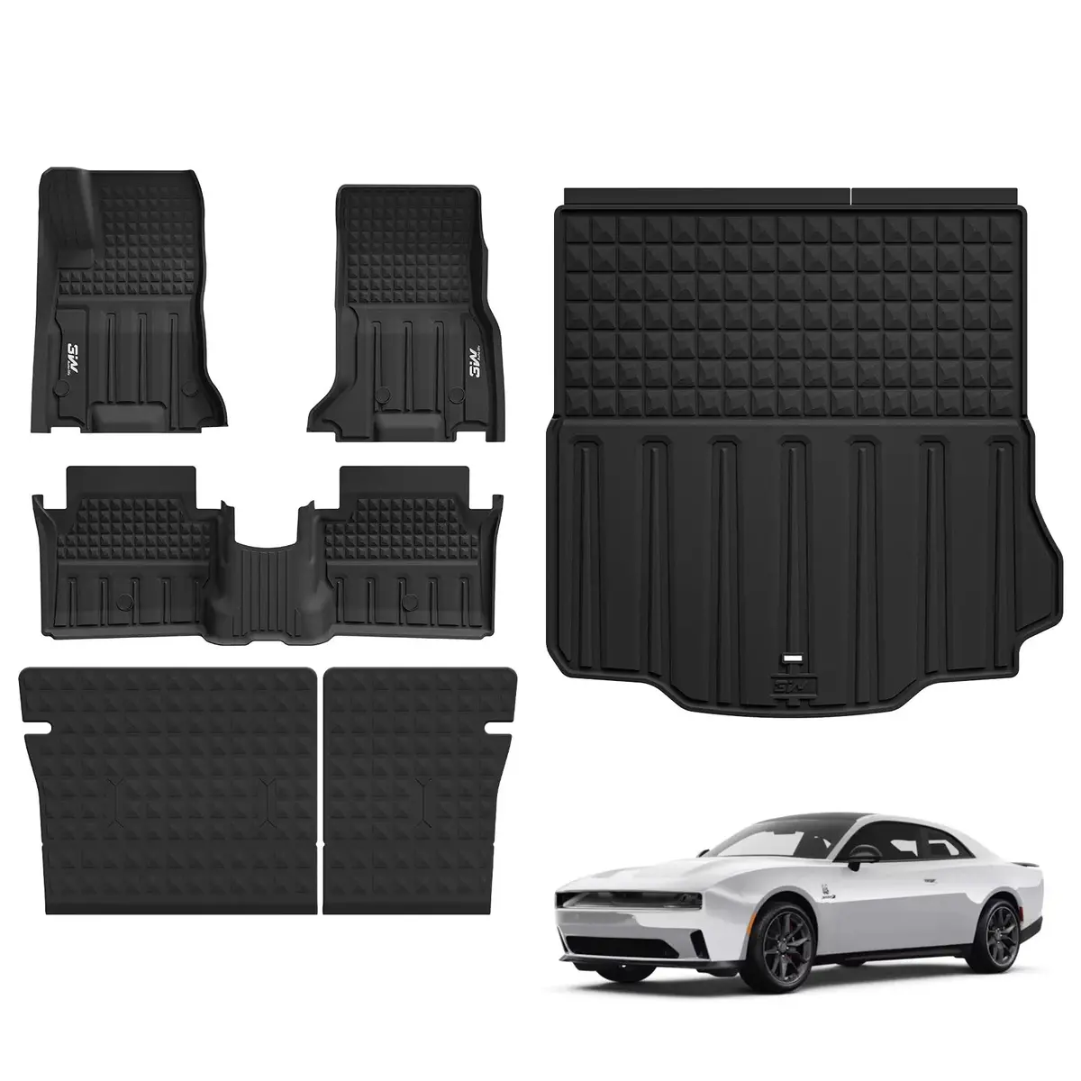 3W Dodge Charger (Fits 2-Door Daytona Ev Models Only) 2024-2026 Floor Mats/ Cargo Liner/ Seat Back Protector Thorex™ All-Weather Protection 1