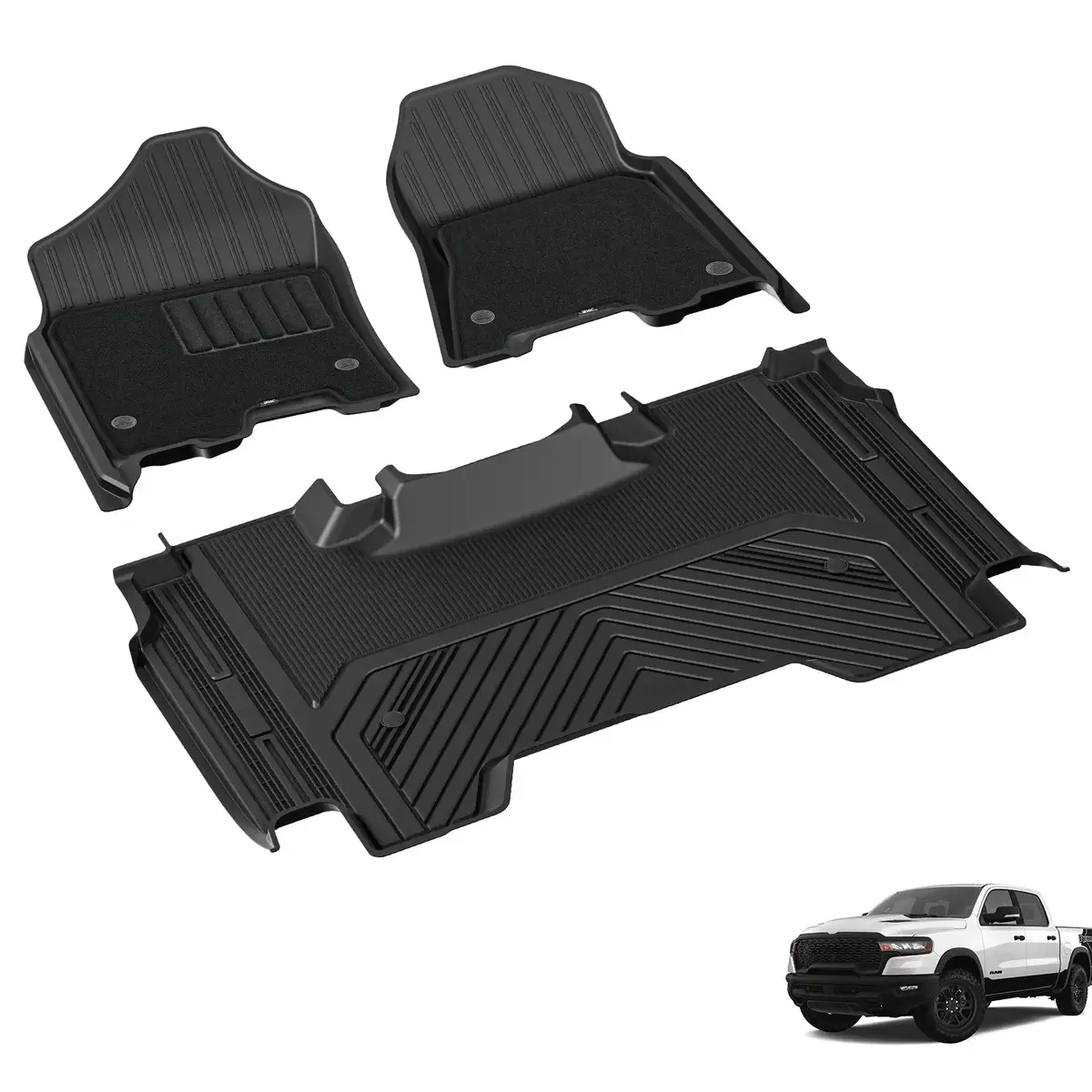3W Dodge Ram 1500 2019-2024 New Body (Not Classic Models) Crew Cab Custom Floor Mats 1
