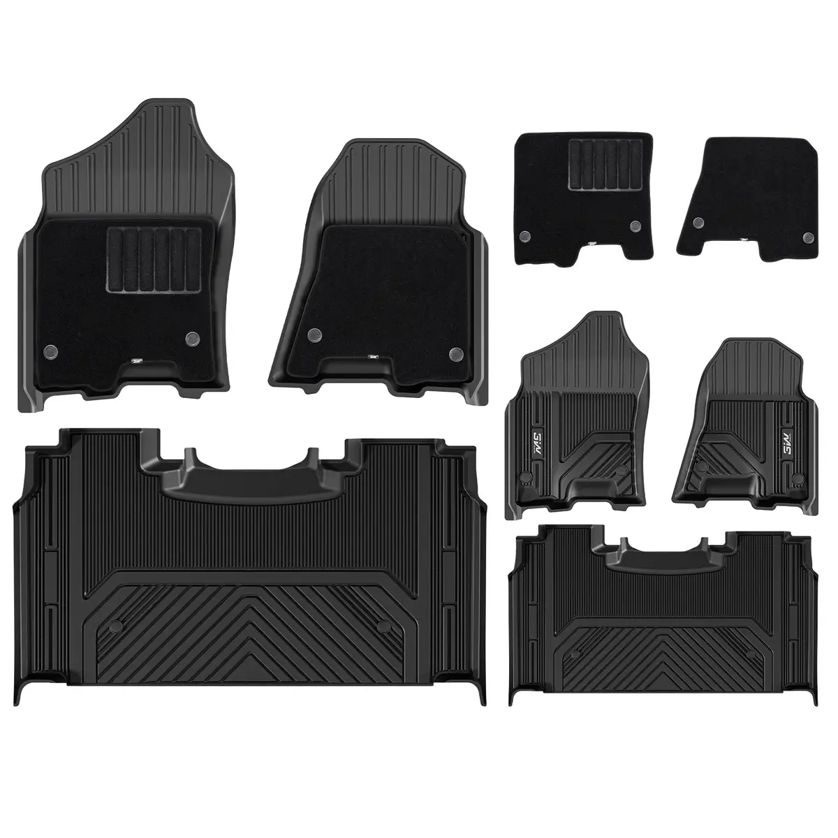 3W Dodge Ram 1500 2019-2024 New Body (Not Classic Models) Crew Cab Custom Floor Mats With Double Layer Carpet Thorex™ All-Weather Protection 2