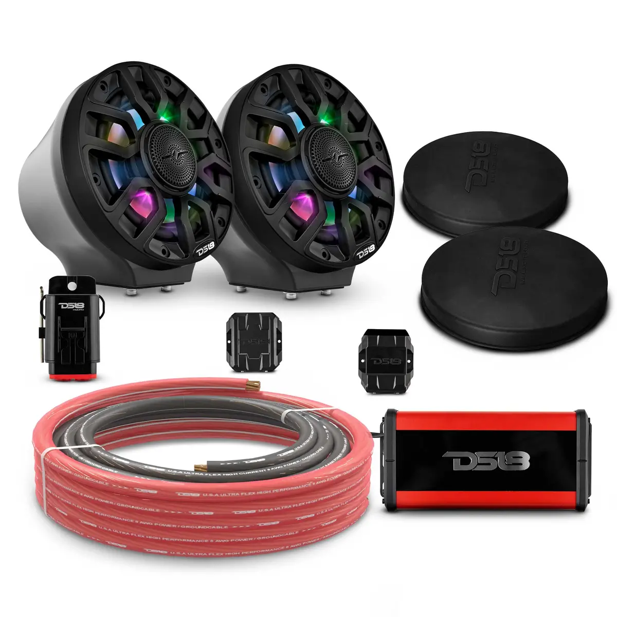 6.5" Loaded Flat Mount Speaker Pods With Amplifier, Installation Kit And Digital Led Lights, Package For Can-Am Spyder & Ryker 1