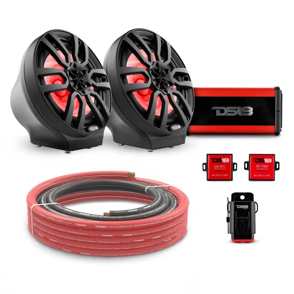 8" Loaded Flat Mount Speaker Pods With Amplifier, Installation Kit And Rgb Led Lights, Package For Can-Am Spyder & Ryker 1