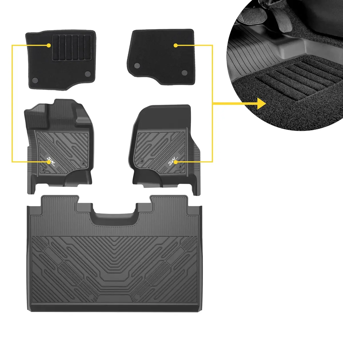 3W Ford F150 Custom Floor Mats F-150 Lightning Supercrew Cab 2015-2026 Thorex™ All-Weather Protection 1