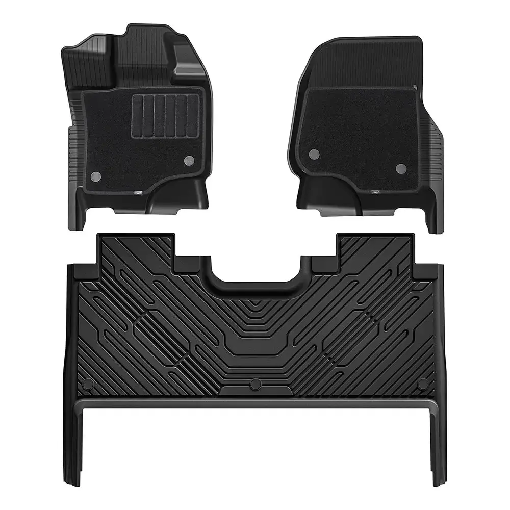 3W All-Weather Thorex™ Floor Mats With Double Layer Carpet Fit Ford F150 / F-150 Lightning Supercrew Cab 2015-2026 (With Original Folding Under-Seat Storage Box) 1