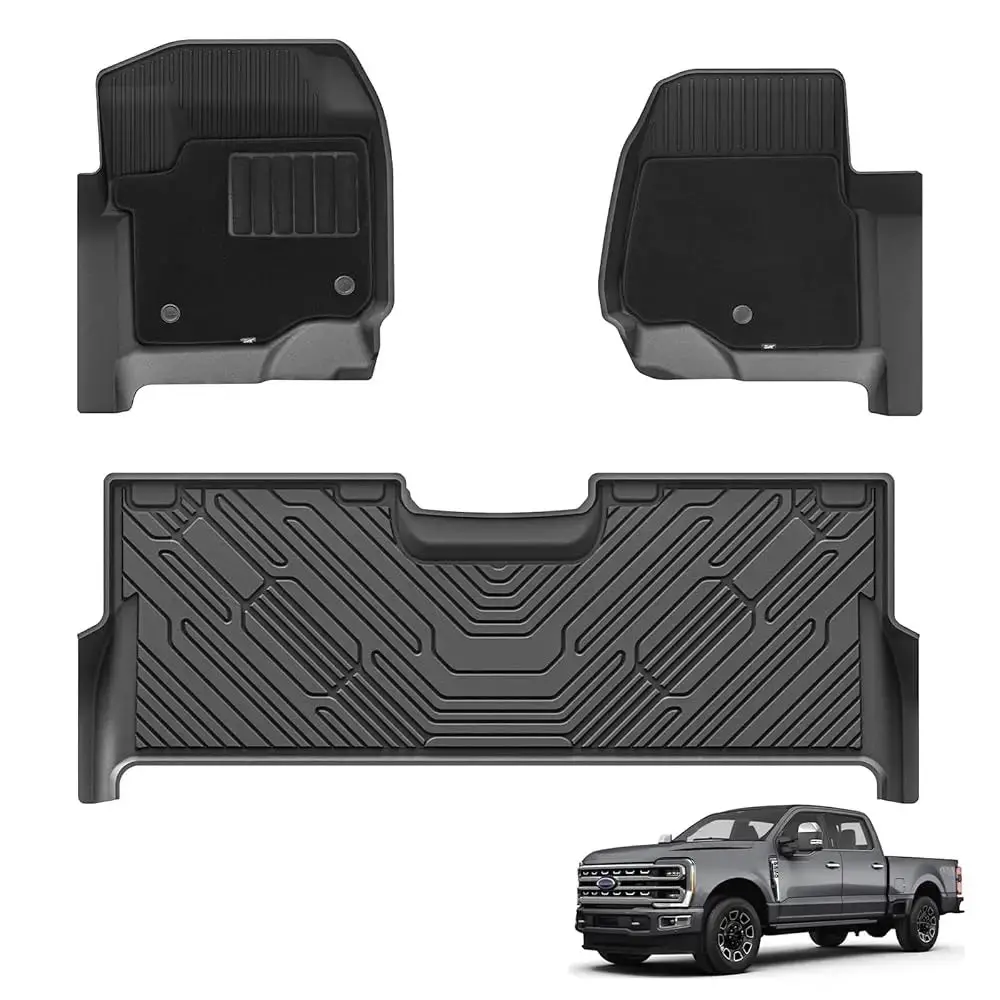 3W Custom Floor Mats With Double Layer Carpet Ford F250 F350 F450 F550 2017-2026 Super Duty Crewcab Bucket Seat With Under Seat Storage Thorex™ All-Weather Protection 1