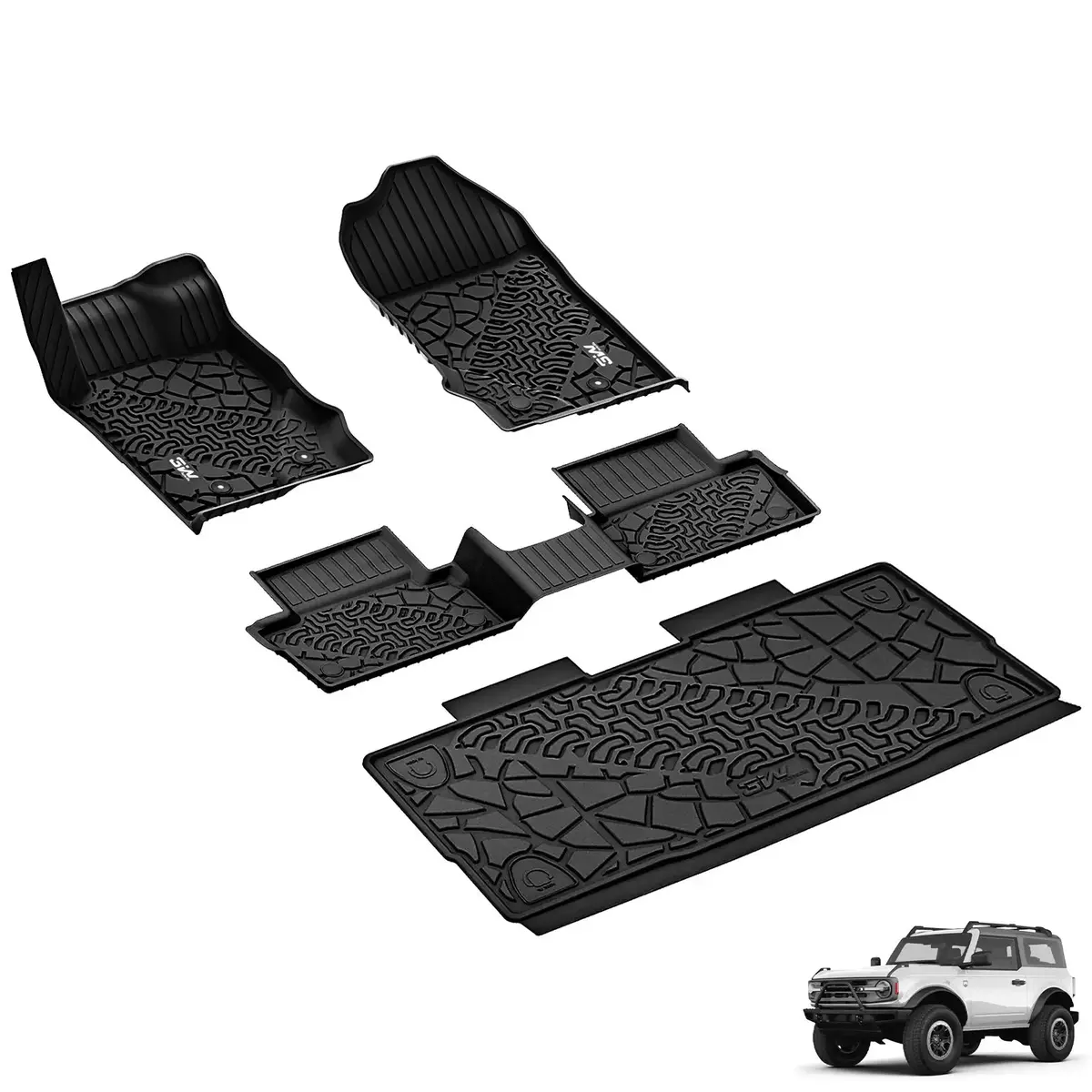 3W Ford Bronco 2-Door 2021-2026 Floor Mats Trunk Mats Thorex™ All-Weather Protection 1