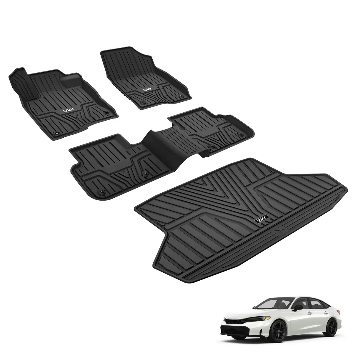 3W Honda Civic 2022-2026 (Not Fit Hybrid/Hatchback) Custom Floor Mats Cargo Liner Thorex™ All-Weather Protection 1