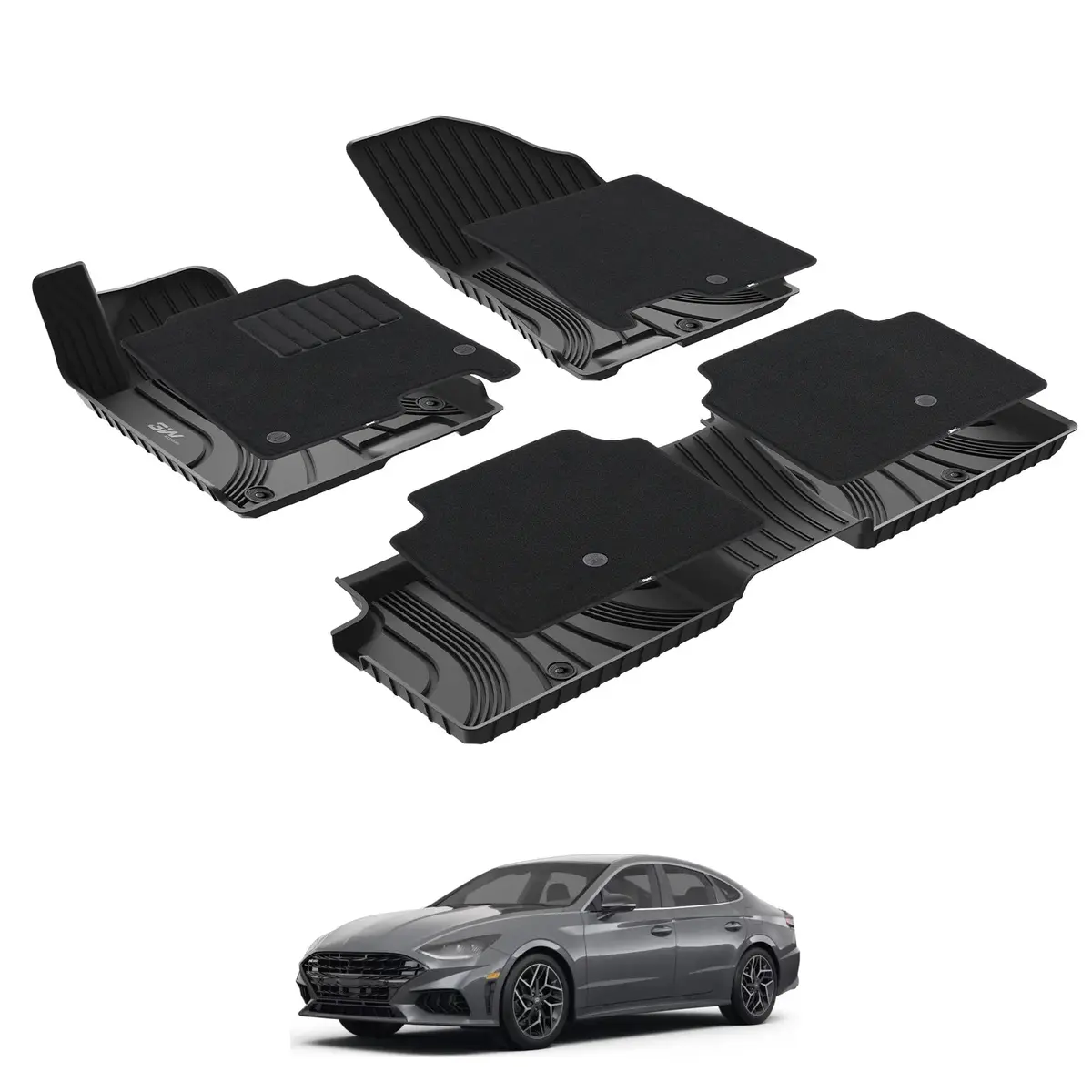 3W Hyundai Sonata 2020-2026 (Only For Fwd Models) Custom Floor Mats With Double Layer Carpet Thorex™ All-Weather Protection 1