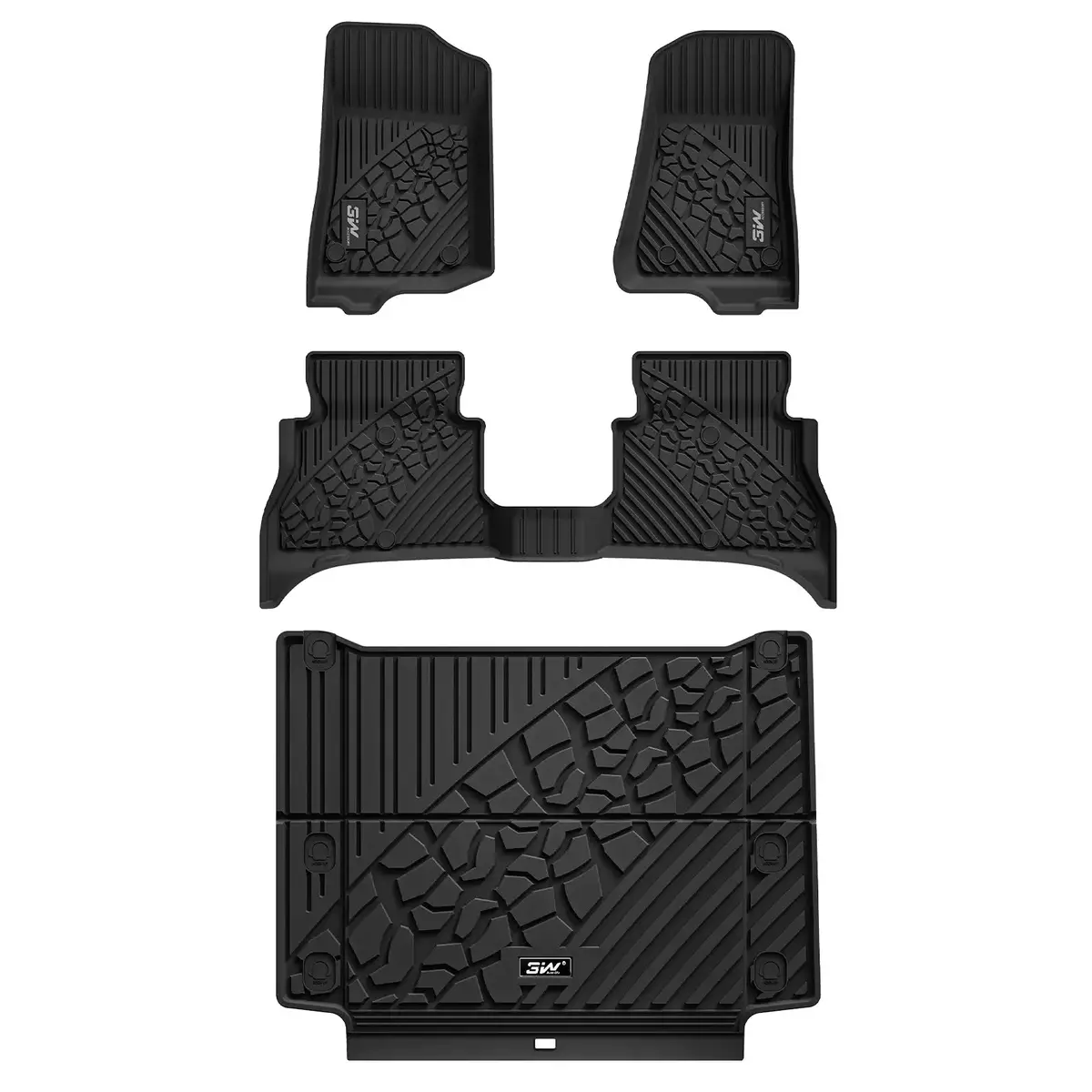 3W Jeep Wrangler 4Xe Custom Floor Mats / Trunk Mat 2021-2026 Hybrid 4 Door Thorex™ All-Weather Protection 1