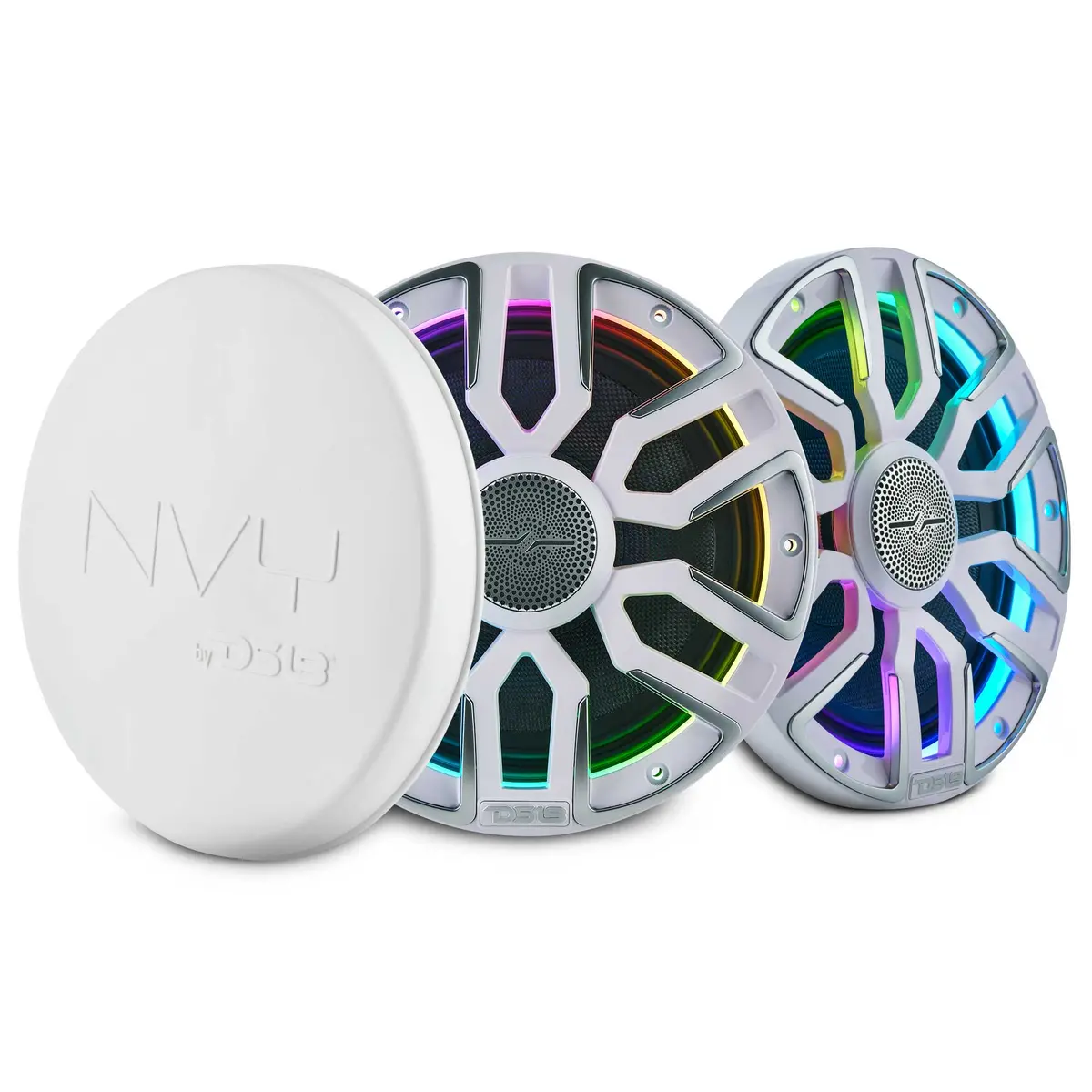 8” Marine Coaxial Speaker With Kevlar Cone, Bullet Tweeter, Neodymium Magnet, And Digital Led Lights | 200W Rms 4-Ohm 1