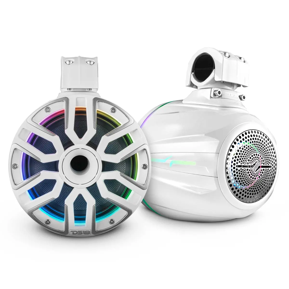 8” Marine Short Tower Speaker With Neodymium Magnet, Kevlar Cone, Compression Driver And Digital Led Lights | 200W Rms 4-Ohm 1