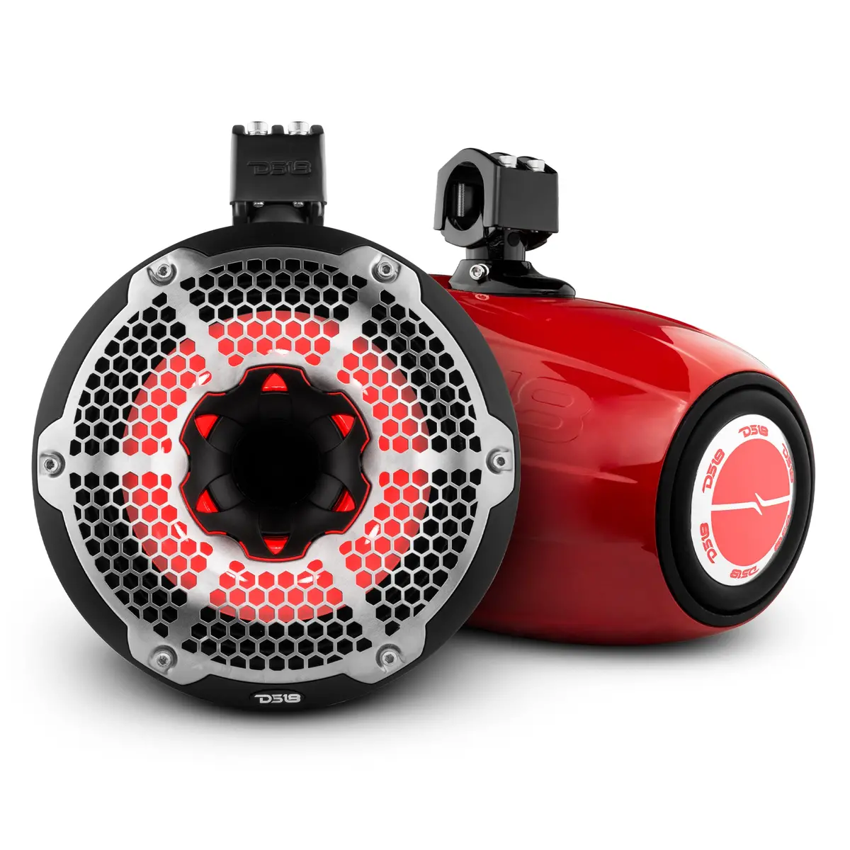 Nxl 10" Neodymium Marine And Powersports Towers With Built-In Passive Radiator, 1" Driver And Led Rgb Lights 300 Watts Rms -Red 1