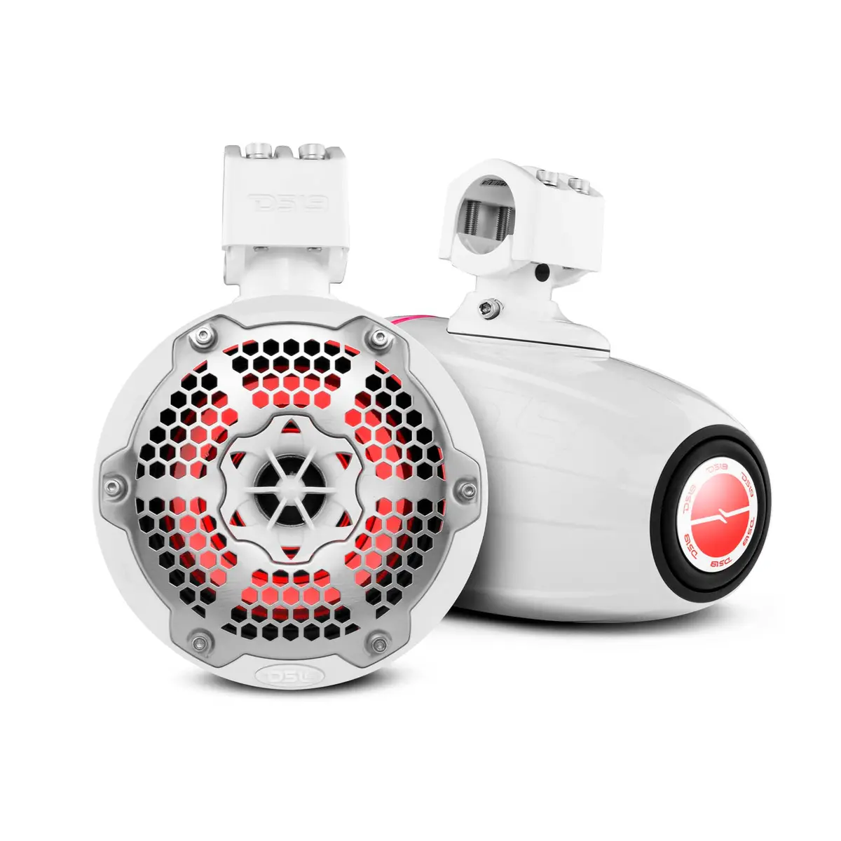 Nxl 6.5" Neodymium Marine And Powersports Towers With Built-In Passive Radiator, 1" Driver And Led Rgb Lights 150 Watts Rms -White 1