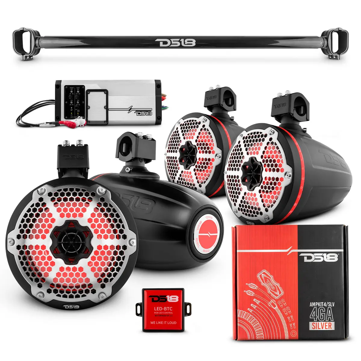 Bro-Tube 4X 8" Marine Towers Speakers With Rgb Led Lights, 4-Channel Marine Amplifier And Ampkit For Ford Bronco 6Th Gen 1
