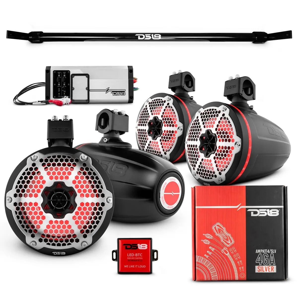 Jt-Tube 4X 8" Marine Towers Speakers With Rgb Led Lights, 4-Channel Marine Amplifier And Ampkit For Jeep Jt Gladiator 1