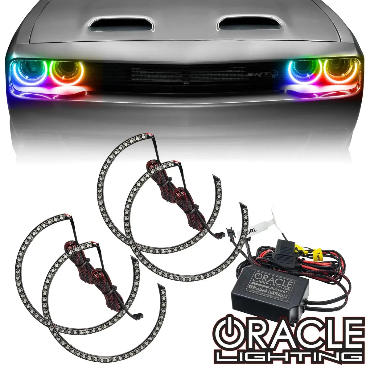 Oracle Lighting 2015-2023 Dodge Challenger Dynamic Colorshift Headlight Halo Kit - Surface Mount 1