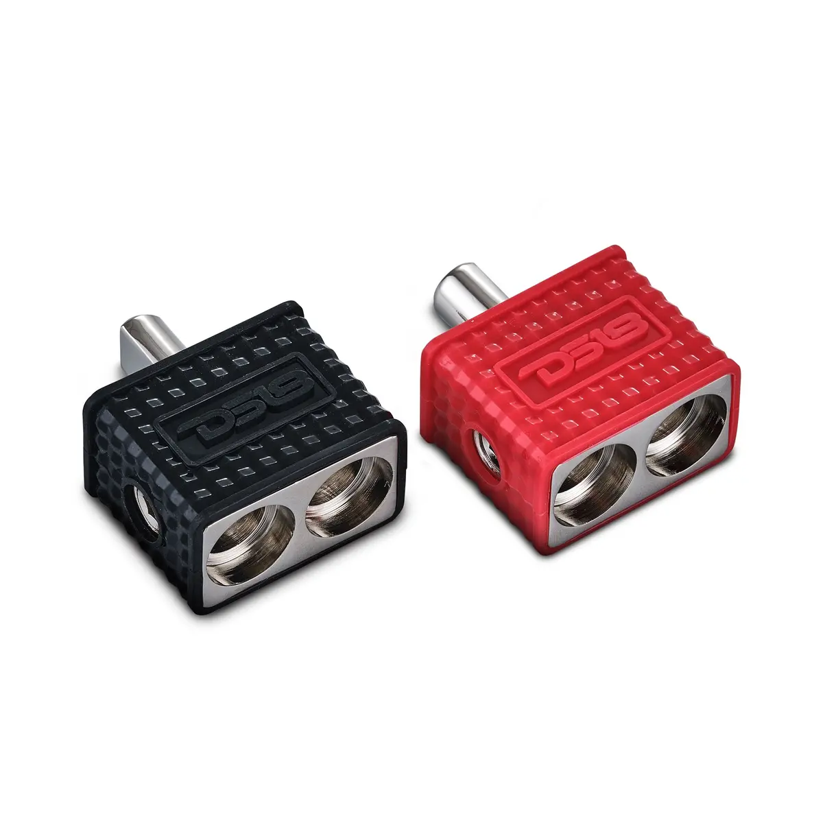 Dual 1/0-Ga To 1/0-Ga Amp Input Reducers With Offset Stub And Silicone Cover - Black/Red 1