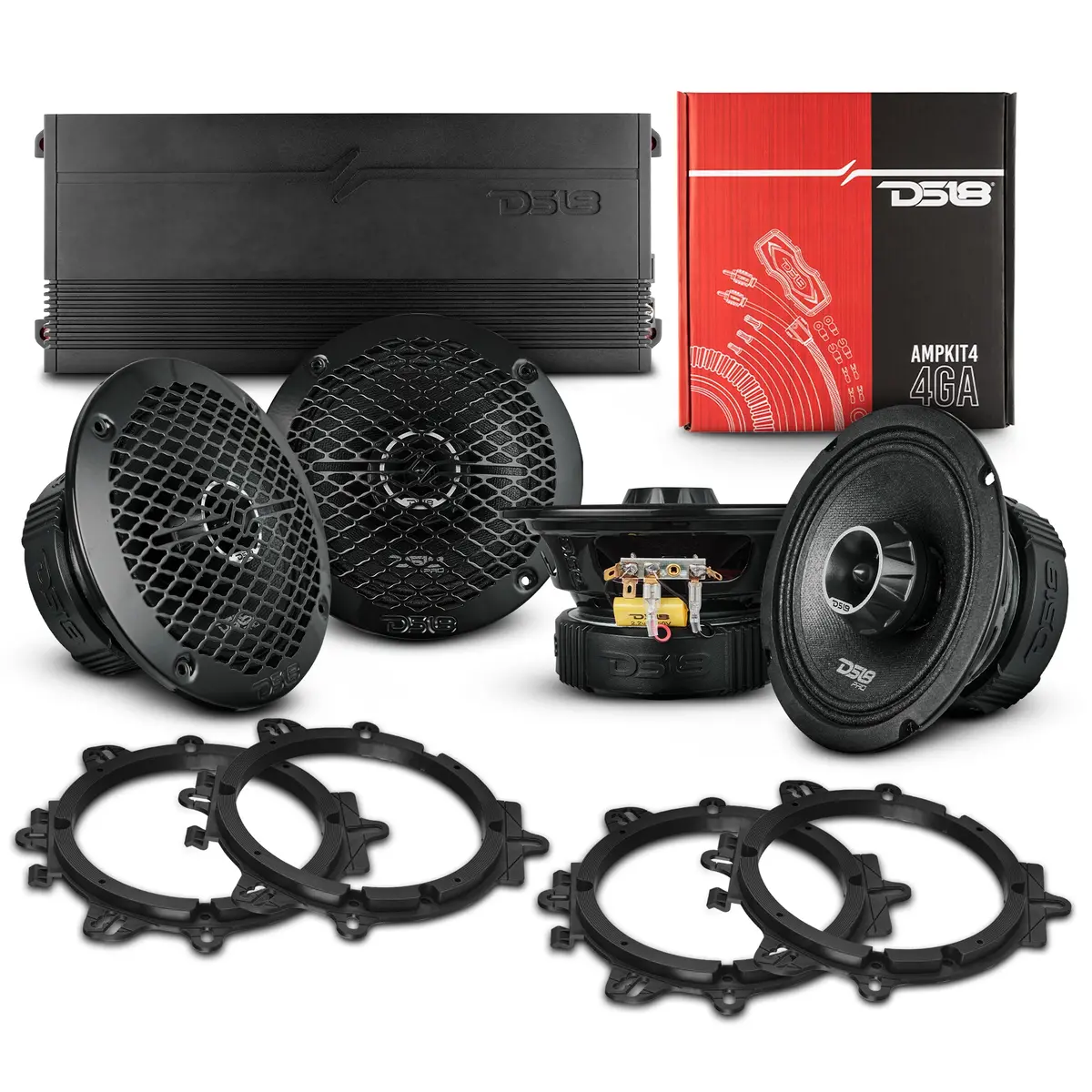6.5" Pro Midrange Coaxial Speakers With Amplifier And Oem Adapters 1