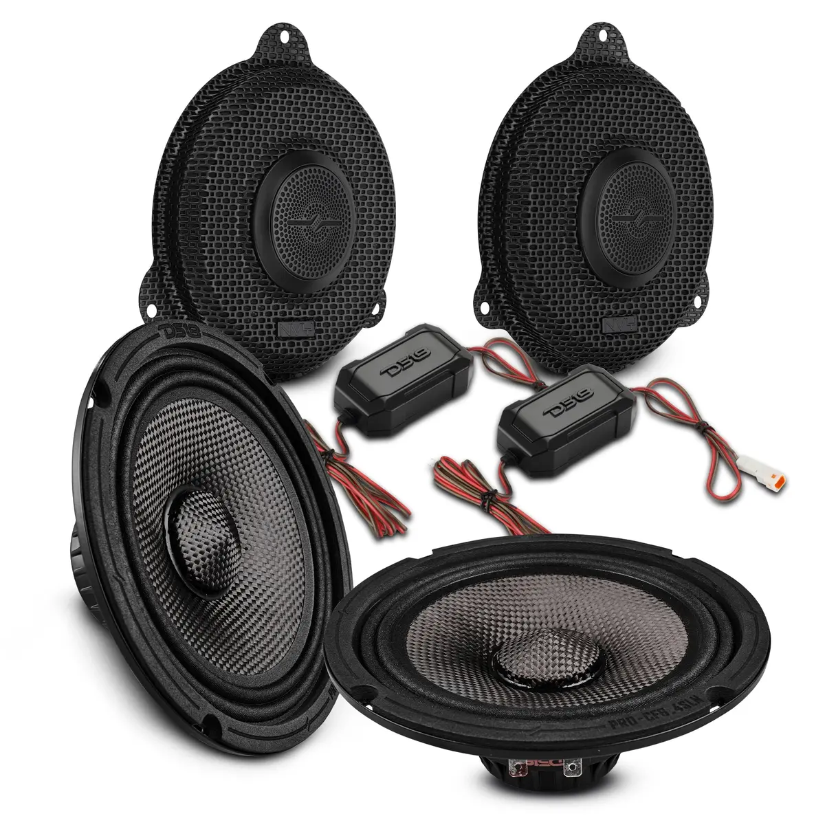 Harley-Davidson Street Glide 2014–2023 Front Stage Audio Upgrade Kit | 6.5" Slim Midrange Speakers + Bullet Tweeter Nvy Grilles 1