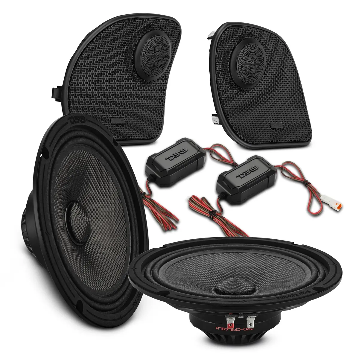Harley-Davidson Road Glide 2014–2023 Front Stage Audio Upgrade Kit | 8" Slim Midrange Speakers + Bullet Tweeter Nvy Grilles 1