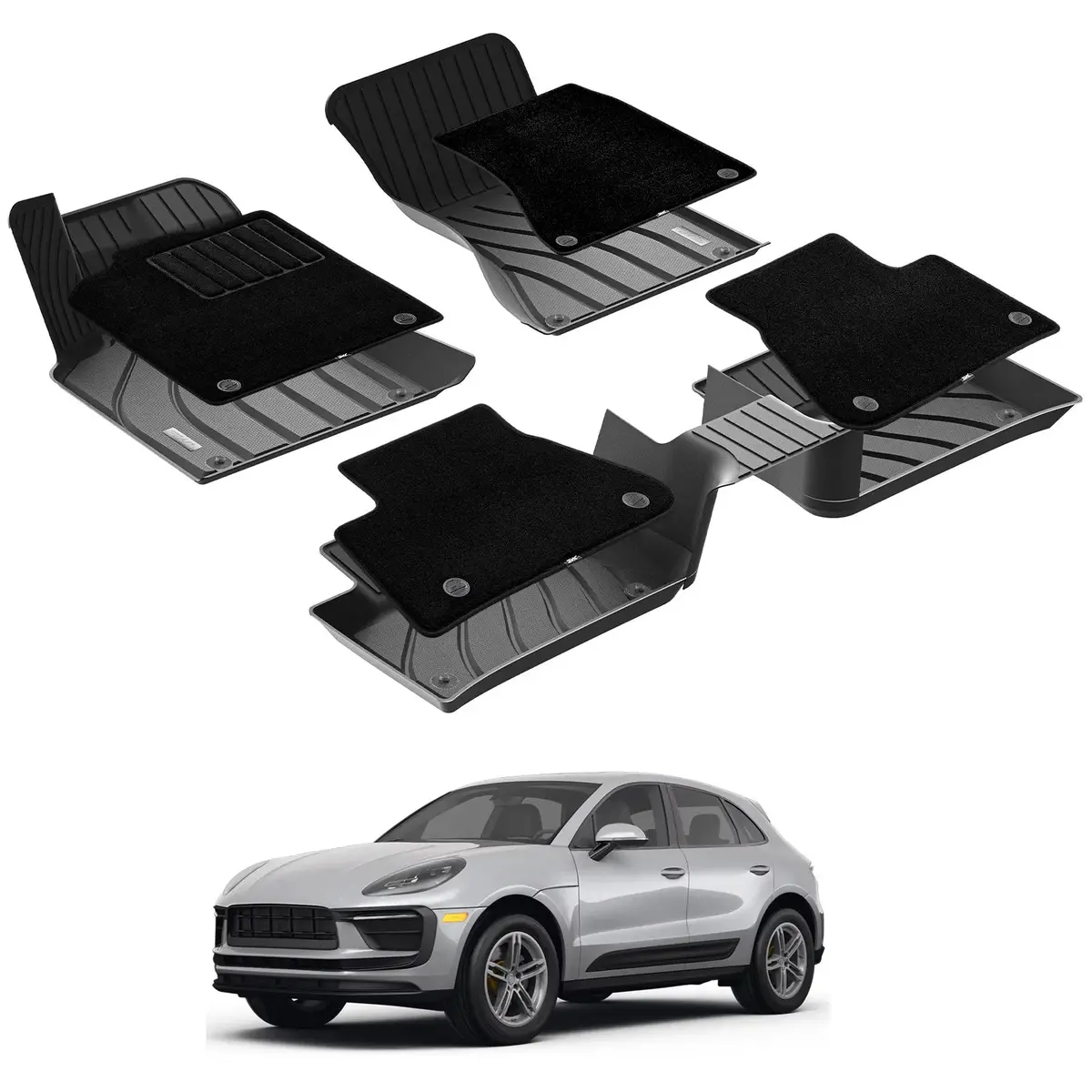 3W Porsche Macan 2014-2026 (Only Compatible With The Fuel Version) Custom Floor Mats With Double Layer Carpet Thorex™ All-Weather Protection 1