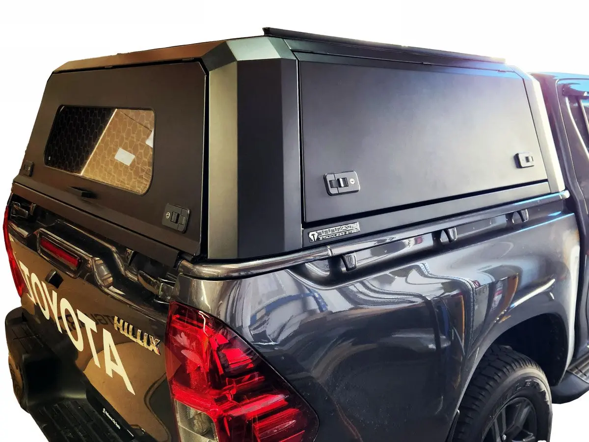 Toyota Hilux Sr (J-Deck) Dc 2015-2025 Black Titan Hybrid Canopy - Stainless Steel Alloy Modular 1
