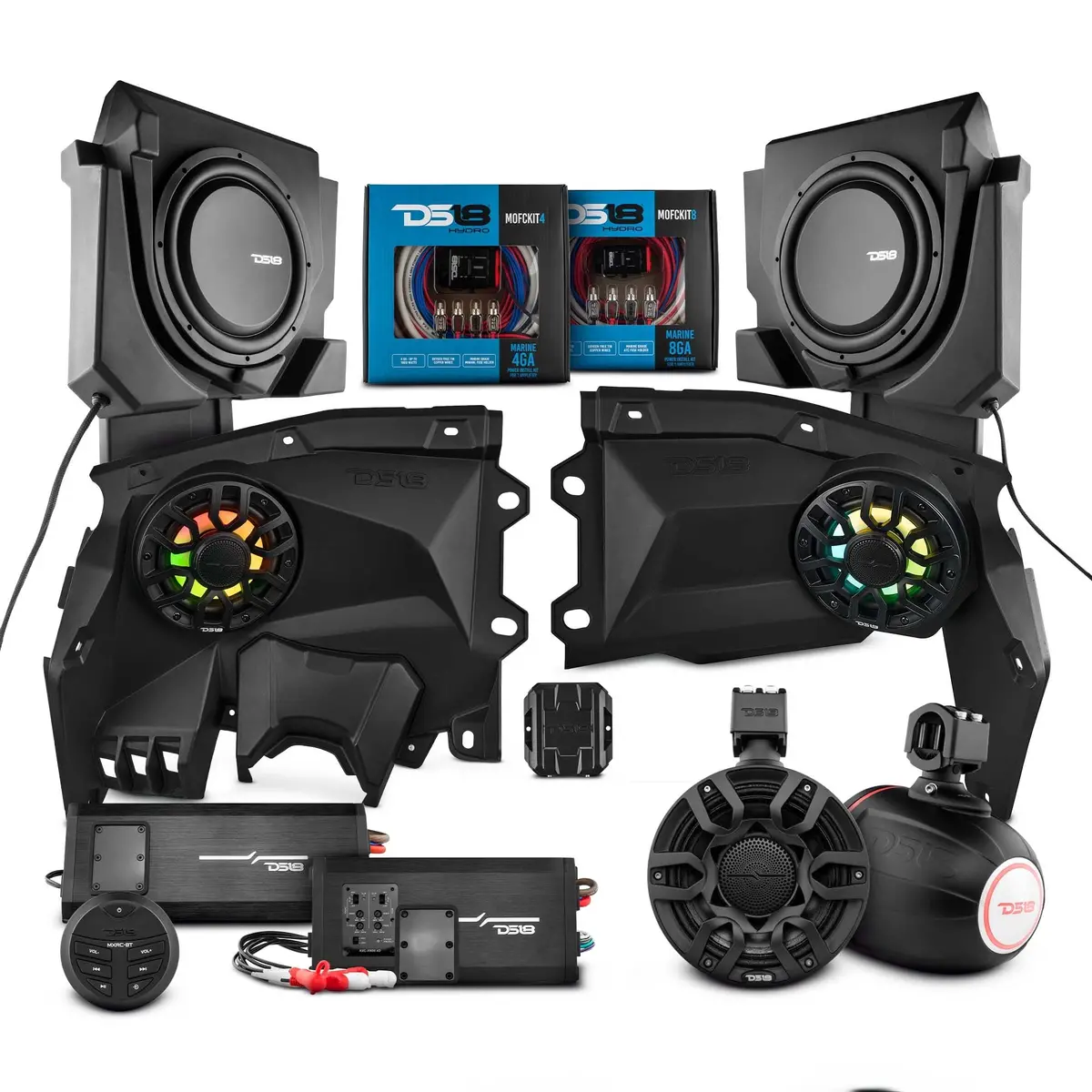 Can-Am Maverick X3 Stage 4 Dash Panel Speaker Enclosures + Driver And Passenger Side Under Seat Subwoofer Enclosure And Pair Of Tower Speakers - 3800W Max 1