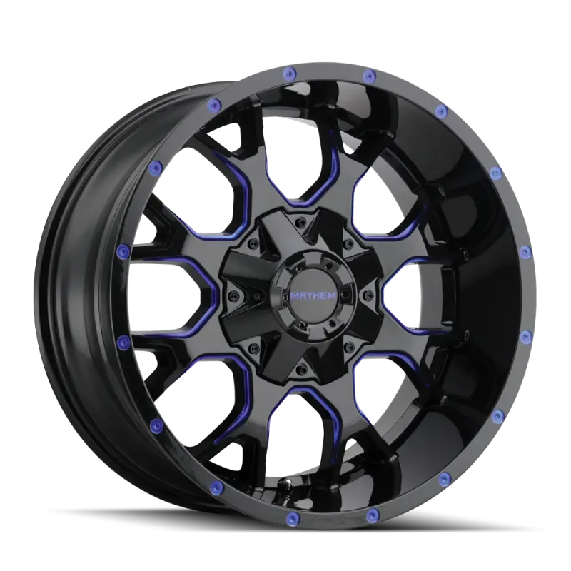 Mayhem 8015 Warrior Alloy Wheel – 17X9", 6X135 Bolt Pattern, -12Mm Offset, 106Mm Hub, Black W/ Prism Blue Accents 1