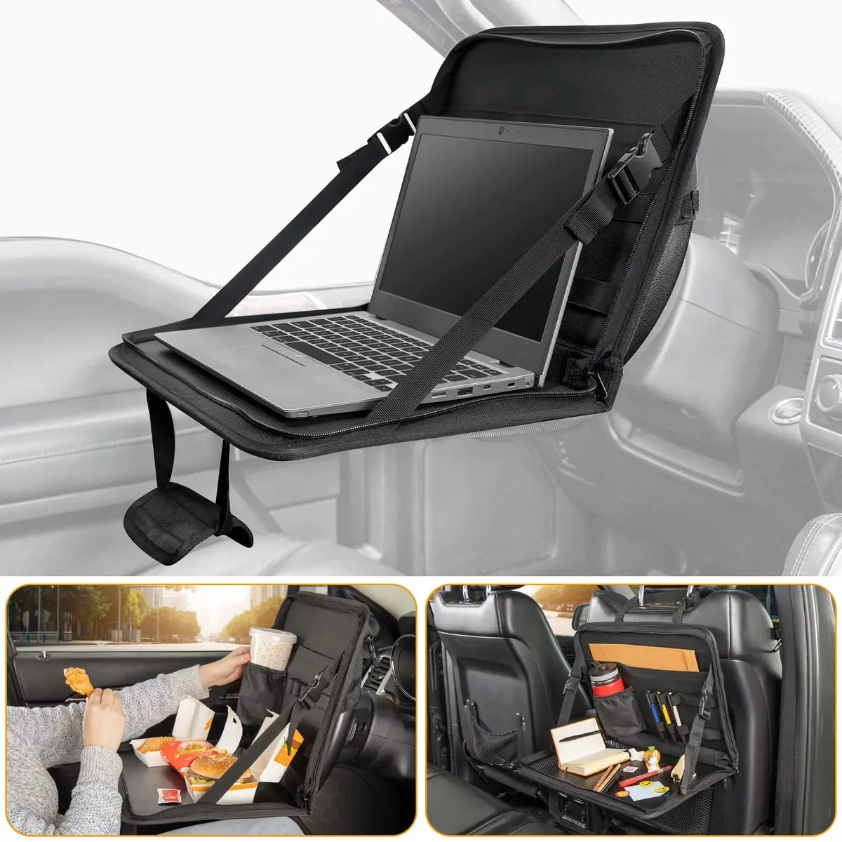 3 In 1 Steering Wheel Eating Tray, Car Back Seat Laptop Desk 1